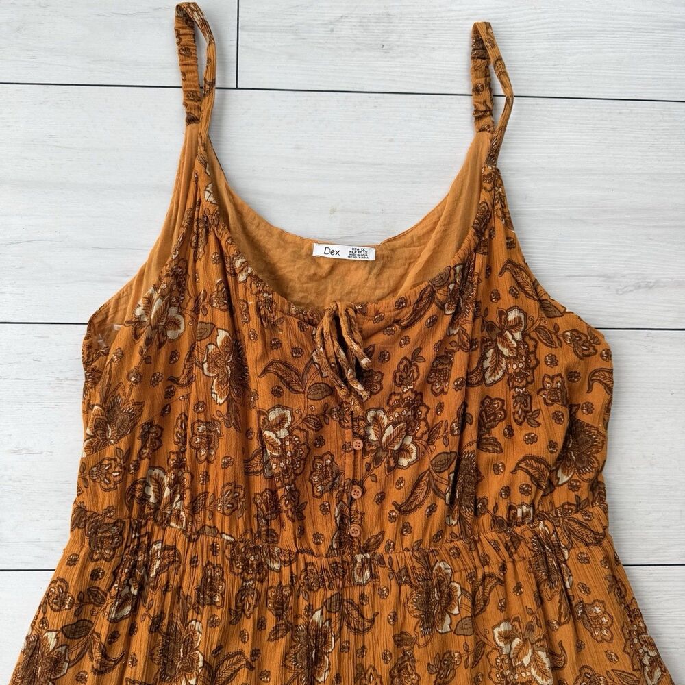 Dex Floral Sleeveless Tiered Maxi Dress Womens Size 1X Boho Earthy Lined Pockets - Picture 2 of 11